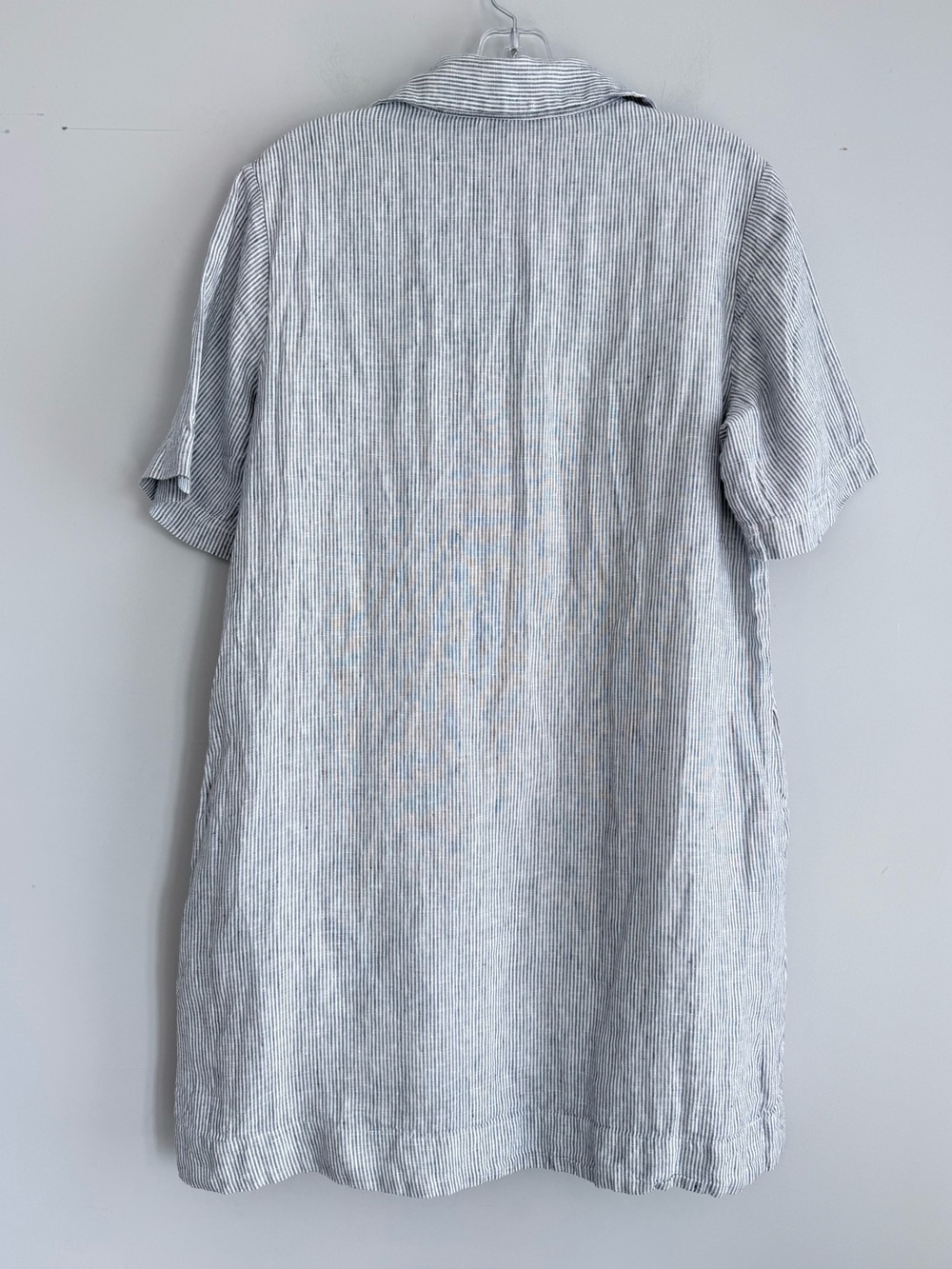 Quince 100% European Linen Popover Mini Dress Blue Pinstripe M Summer Pockets - Picture 7 of 15